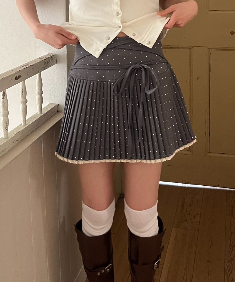 ドットレースアッププリーツスカート 詳細画像 グレー 9