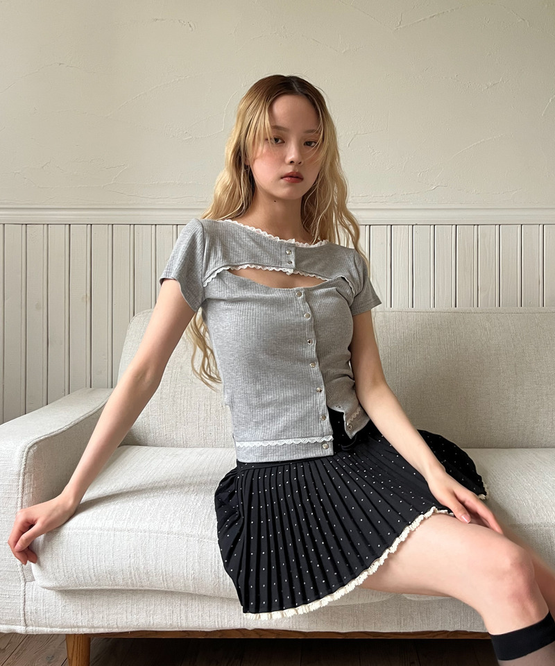 ドットレースアッププリーツスカート 詳細画像 ブラック 2