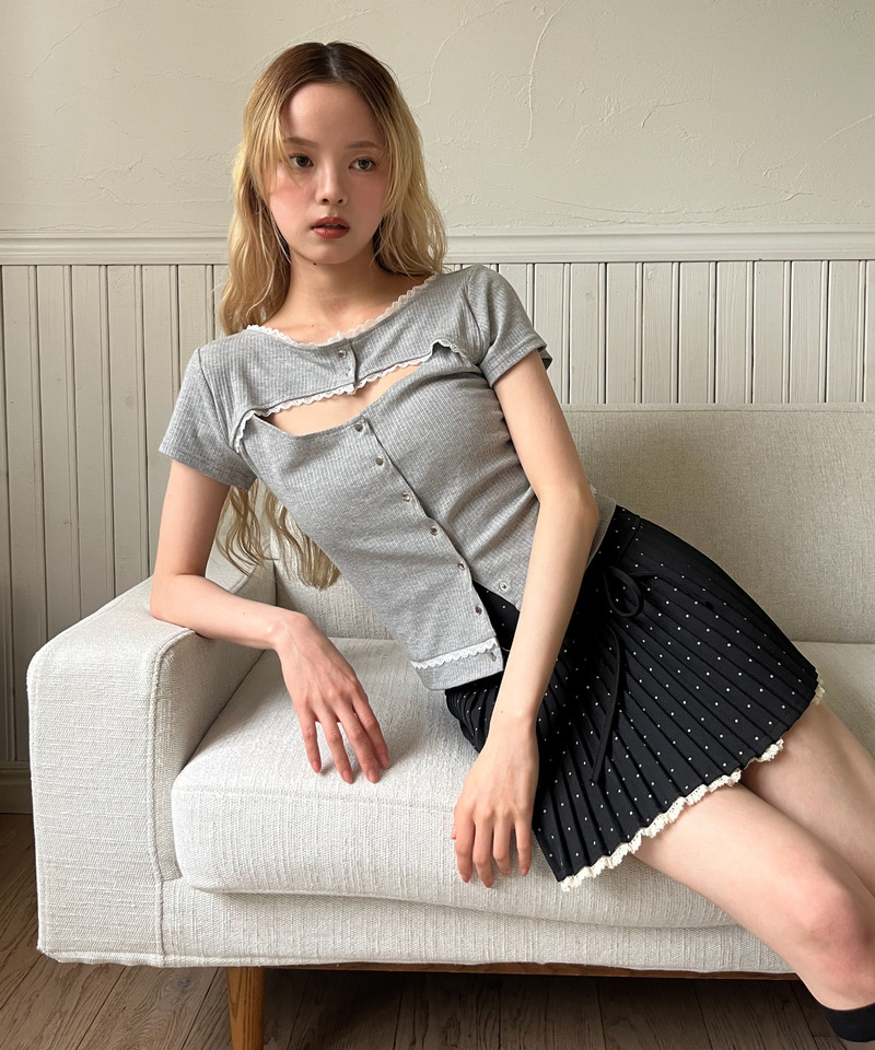 ドットレースアッププリーツスカート 詳細画像 ブラック 3