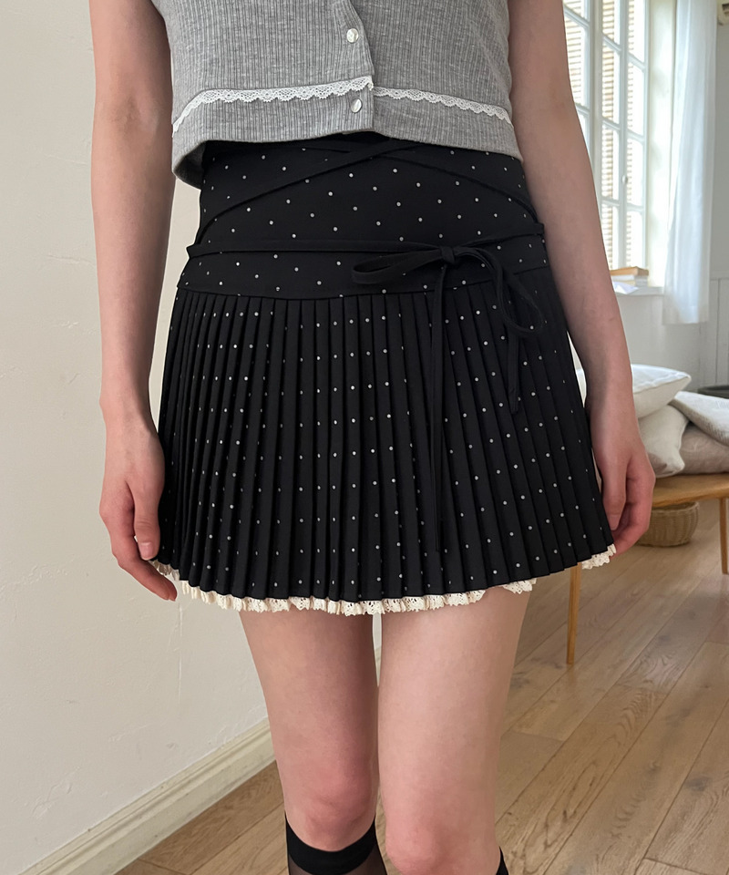 ドットレースアッププリーツスカート 詳細画像 ブラック 5