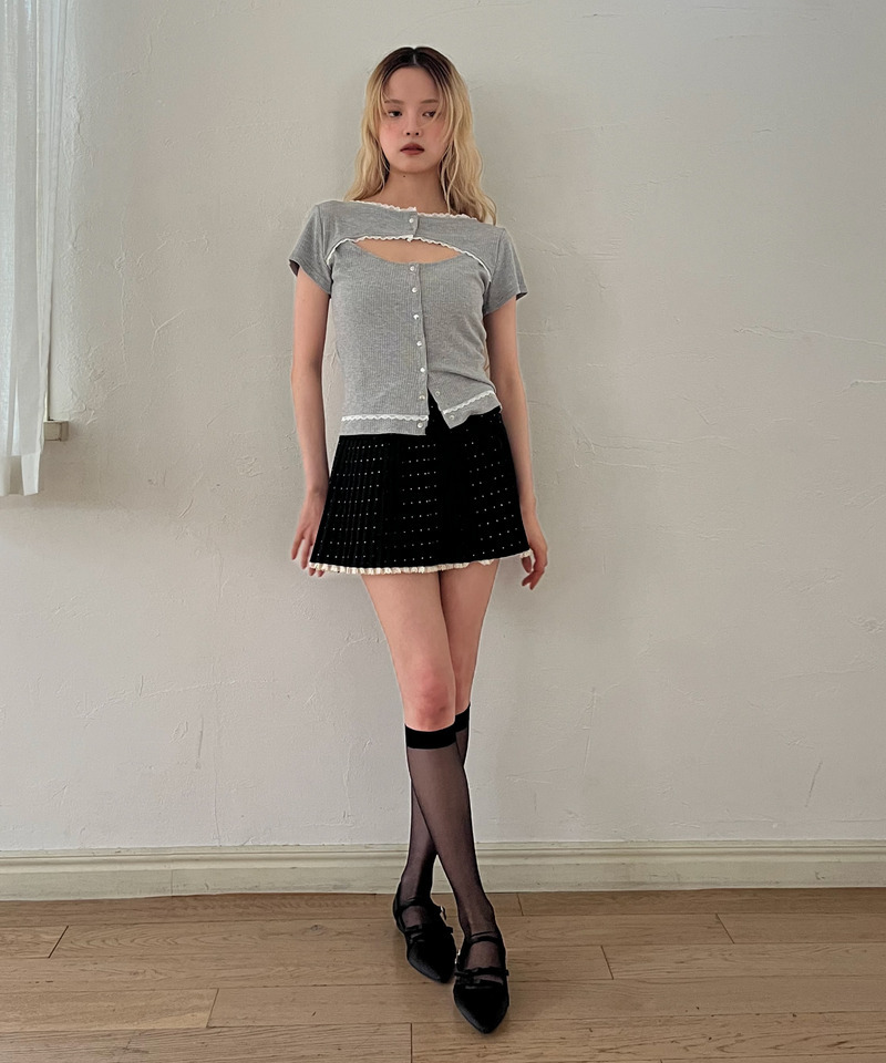 ドットレースアッププリーツスカート 詳細画像 ブラック 8