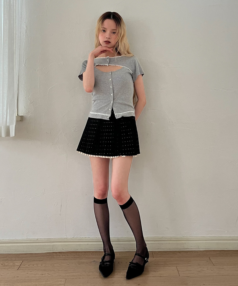 ドットレースアッププリーツスカート 詳細画像 ブラック 9