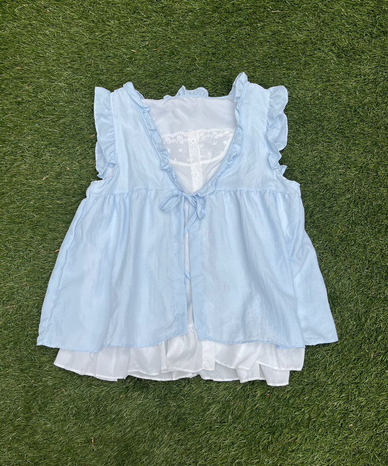 コットンレイヤードトップス 詳細画像 ブルー 2