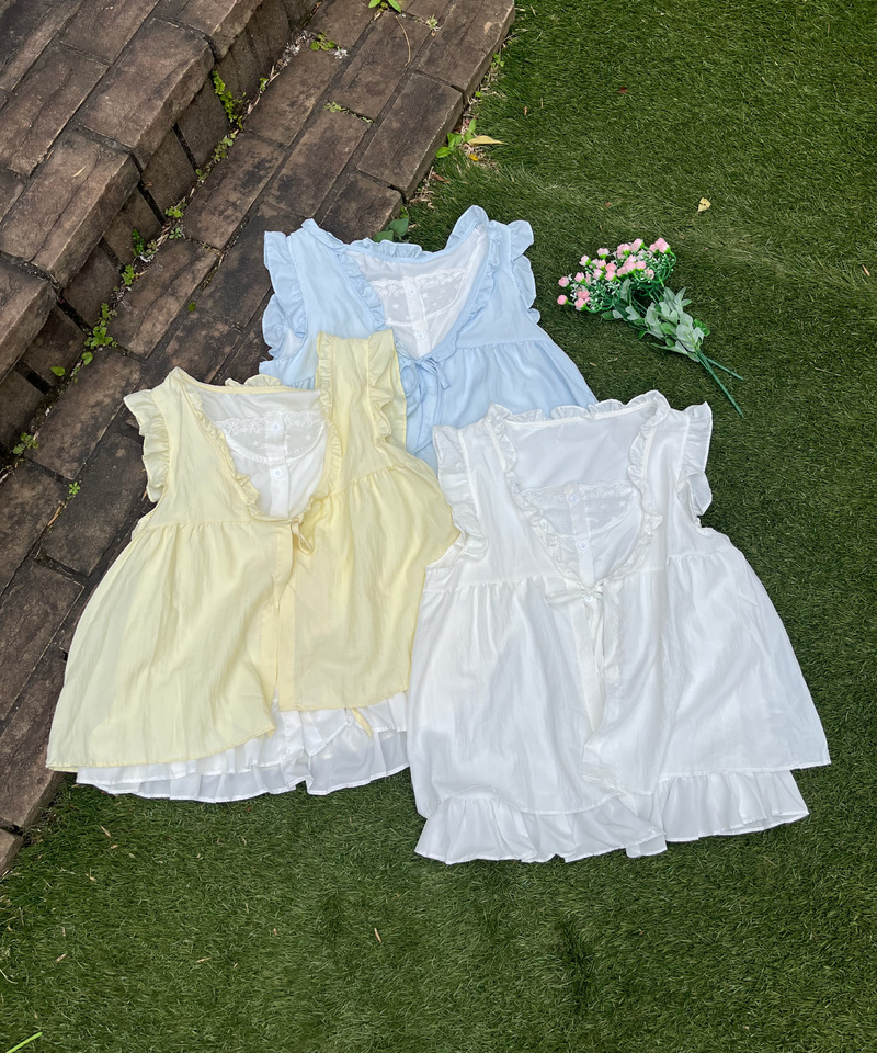 コットンレイヤードトップス 詳細画像 ブルー 4