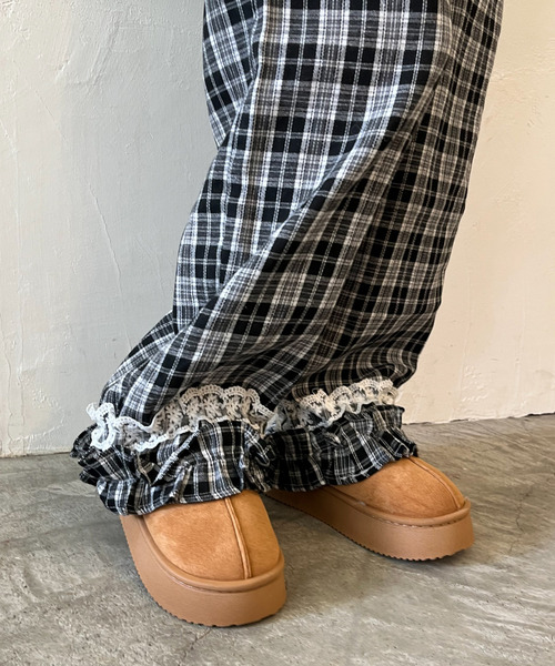 裾フリルチェックパンツ 詳細画像
