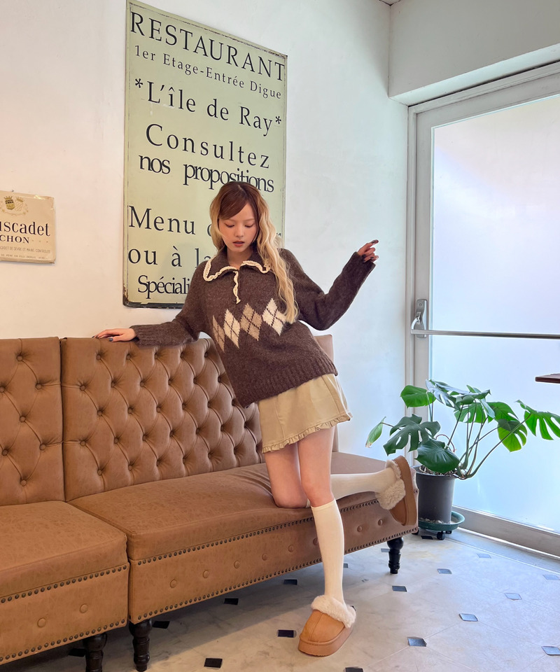 襟付きアーガイルニット 詳細画像 ブラウン 6