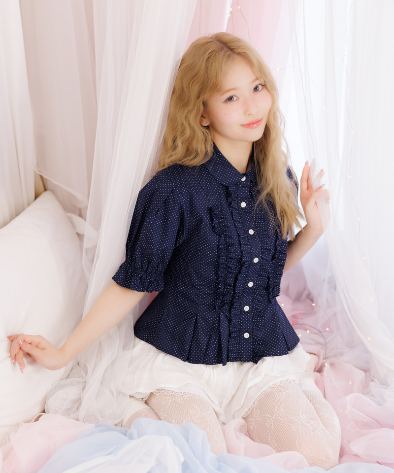 【＠onefive MOMO様 着用】ボリュームフリルブラウス 詳細画像 ネイビー 1