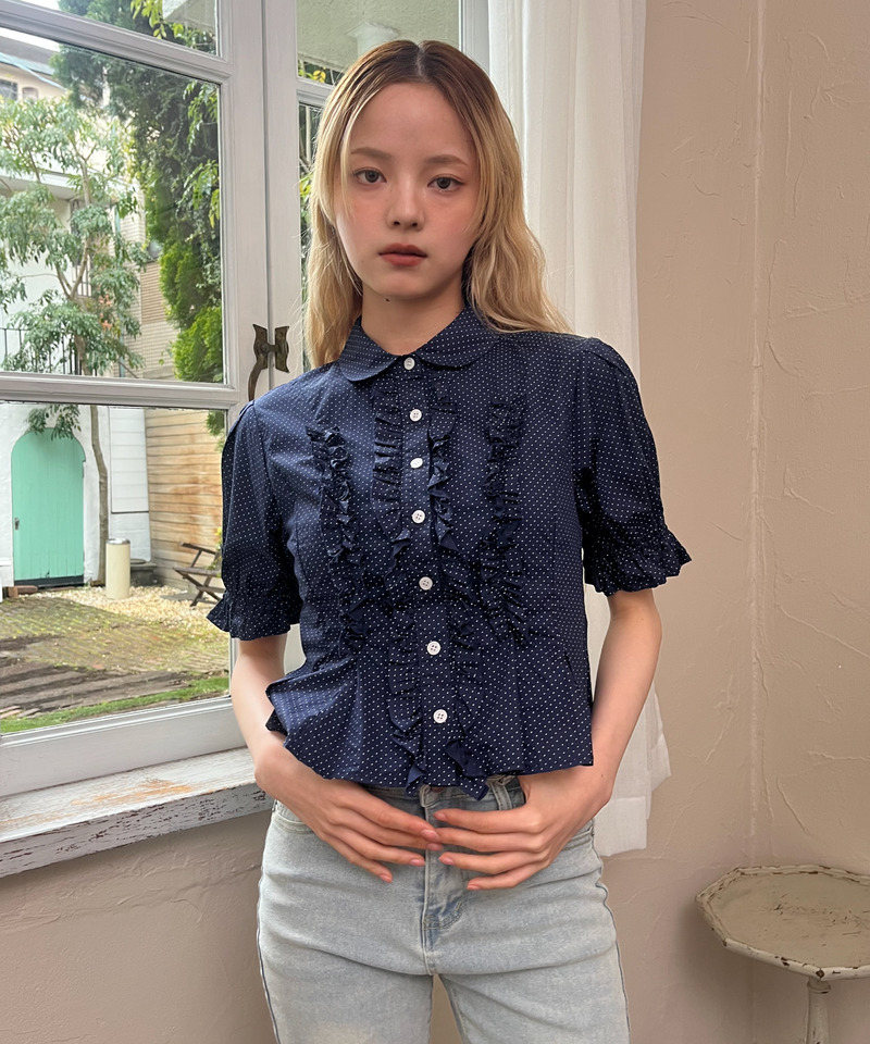 ボリュームフリルブラウス 詳細画像 ネイビー 12