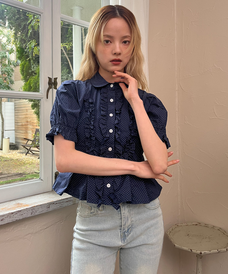 ボリュームフリルブラウス 詳細画像 ネイビー 13