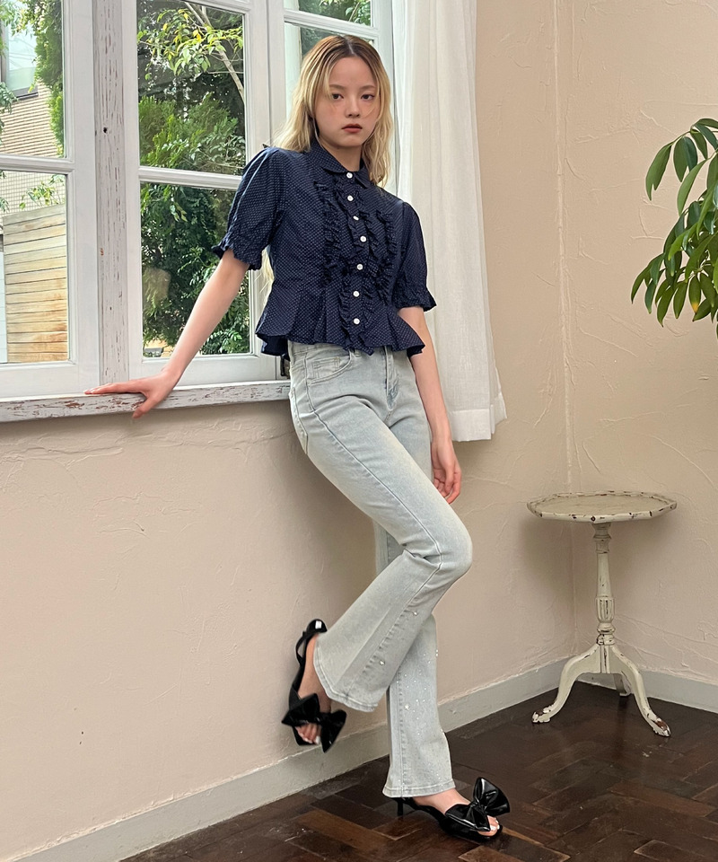 ボリュームフリルブラウス 詳細画像 ネイビー 19