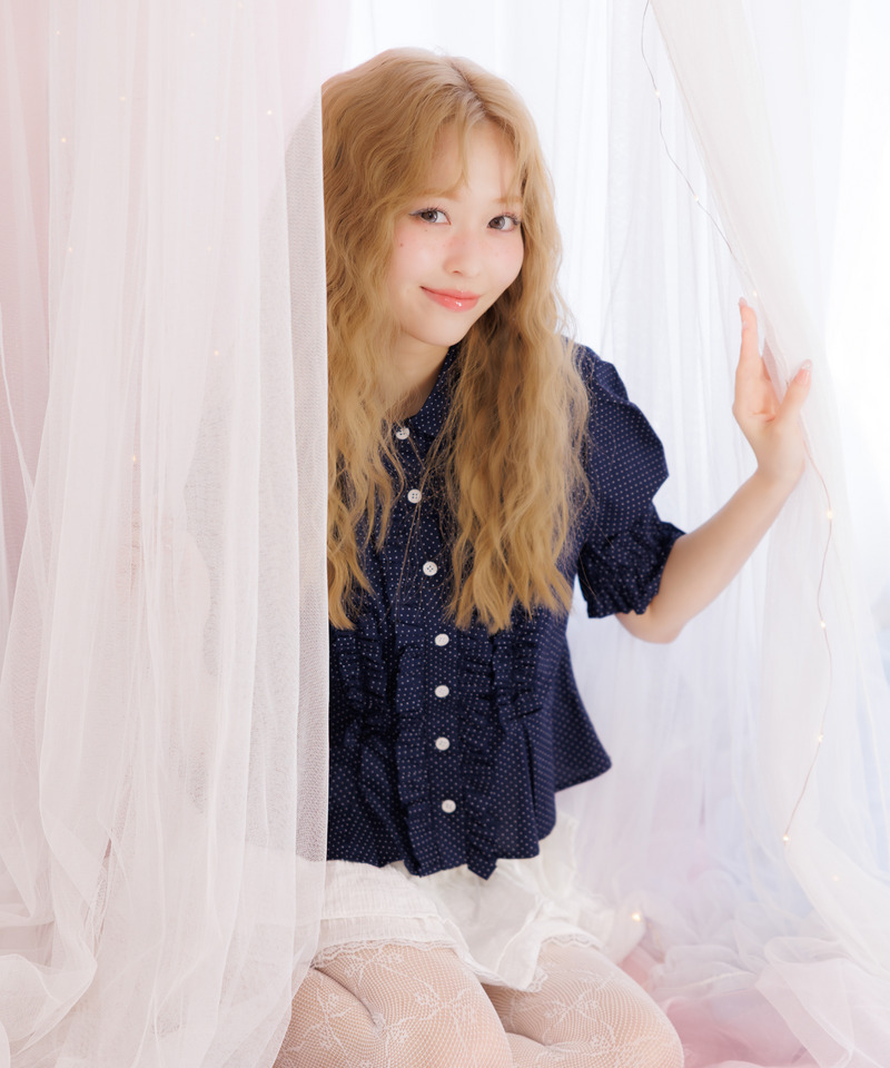 【＠onefive MOMO様 着用】ボリュームフリルブラウス 詳細画像 ネイビー 2