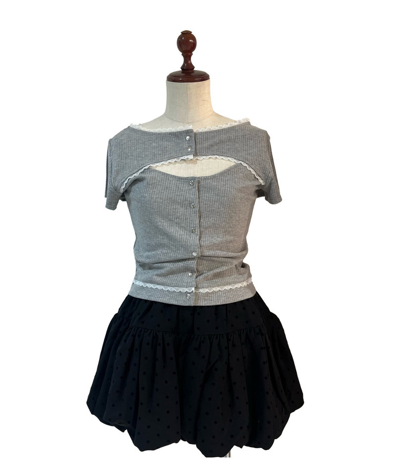 【＠onefive MOMO＆SOYO 様 着用】オープンカットトップス 詳細画像 グレー 9