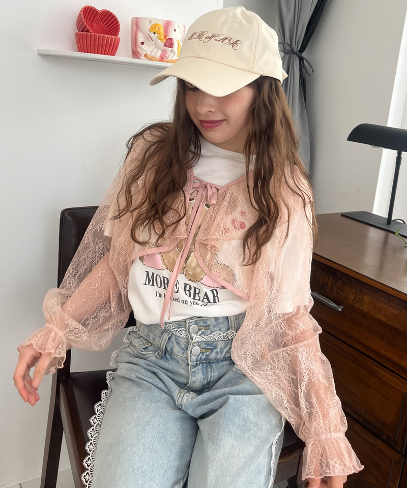 レースフリルカーディガン 詳細画像 ピンク 4