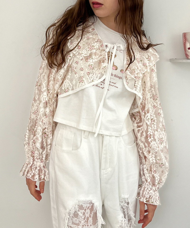 レースフリルカーディガン 詳細画像 オフホワイト系 2