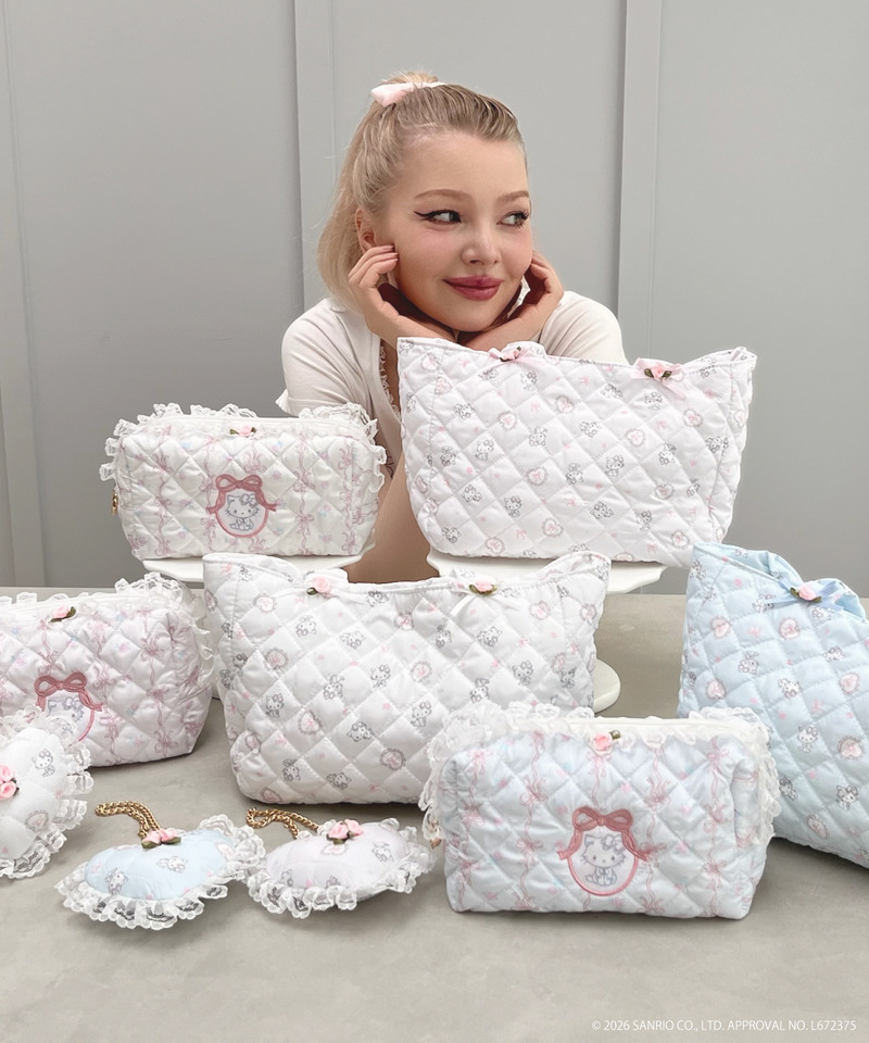 【CHARMMY KITTY】QUILTING APPLIQUE POUCH 詳細画像 オフホワイト 11