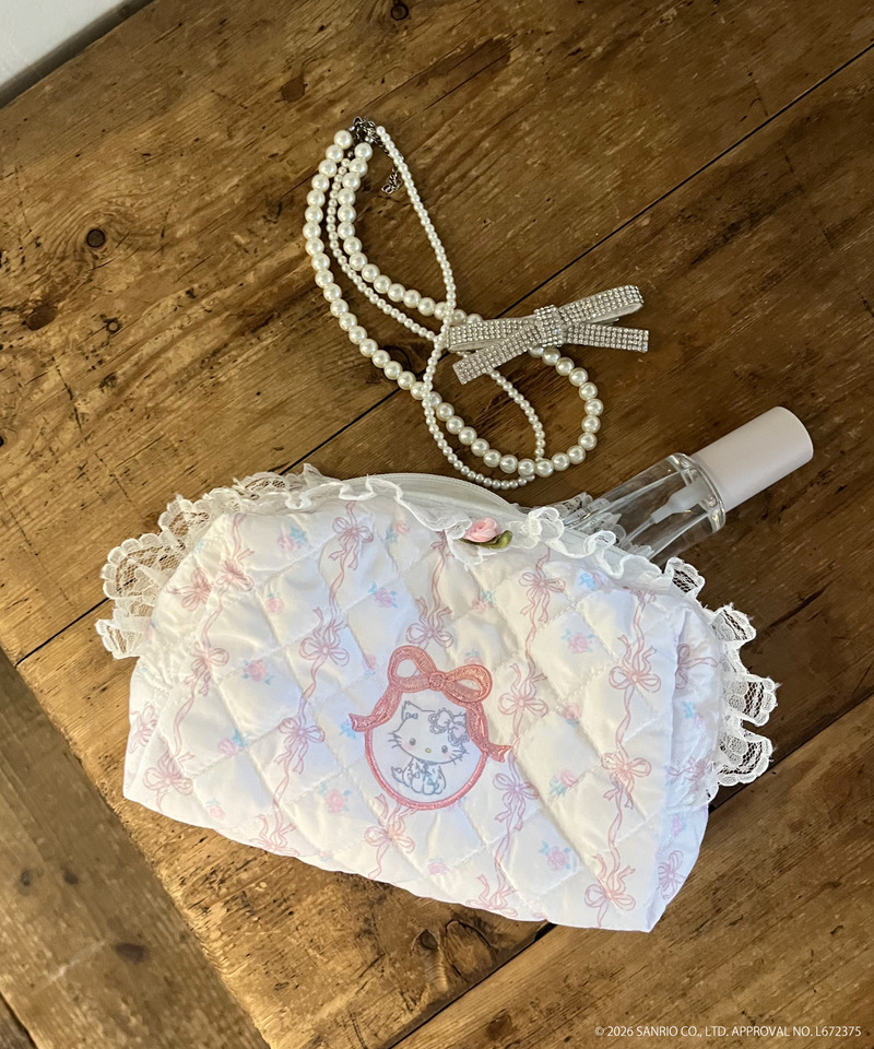 【CHARMMY KITTY】QUILTING APPLIQUE POUCH 詳細画像 オフホワイト 4