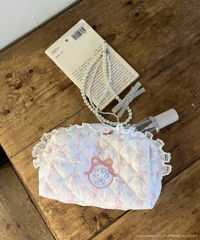 【CHARMMY KITTY】QUILTING APPLIQUE POUCH 詳細画像 オフホワイト 5