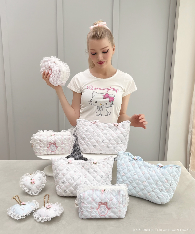 【CHARMMY KITTY】QUILTING APPLIQUE POUCH 詳細画像 オフホワイト 9
