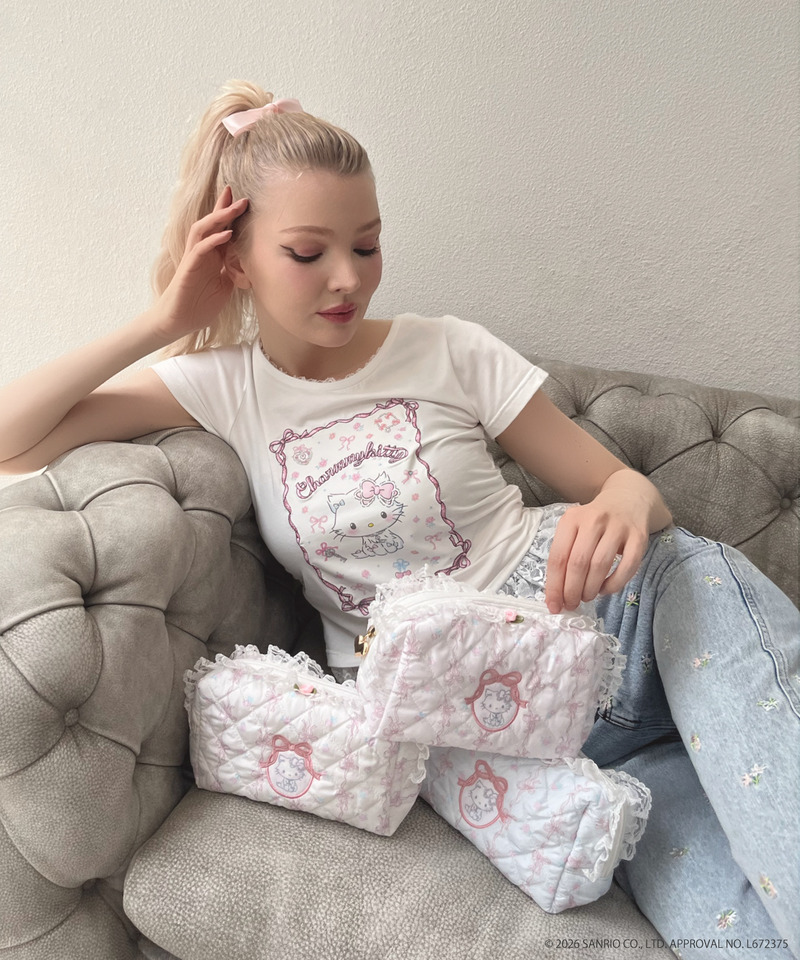 【CHARMMY KITTY】QUILTING APPLIQUE POUCH 詳細画像 ピンク 10