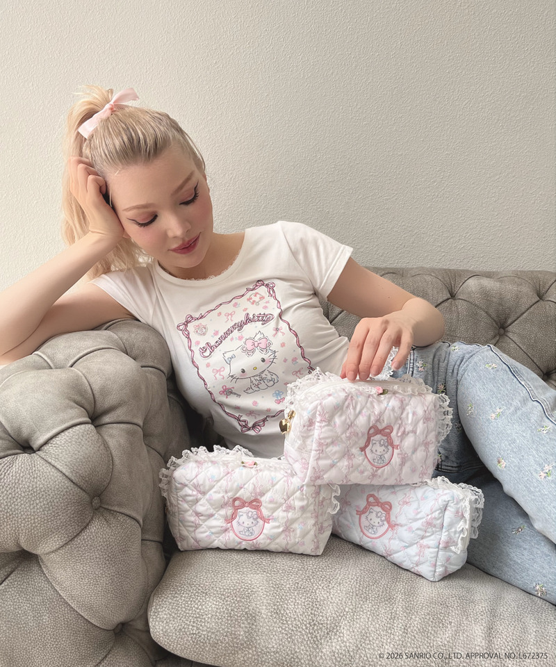 【CHARMMY KITTY】QUILTING APPLIQUE POUCH 詳細画像 ピンク 11
