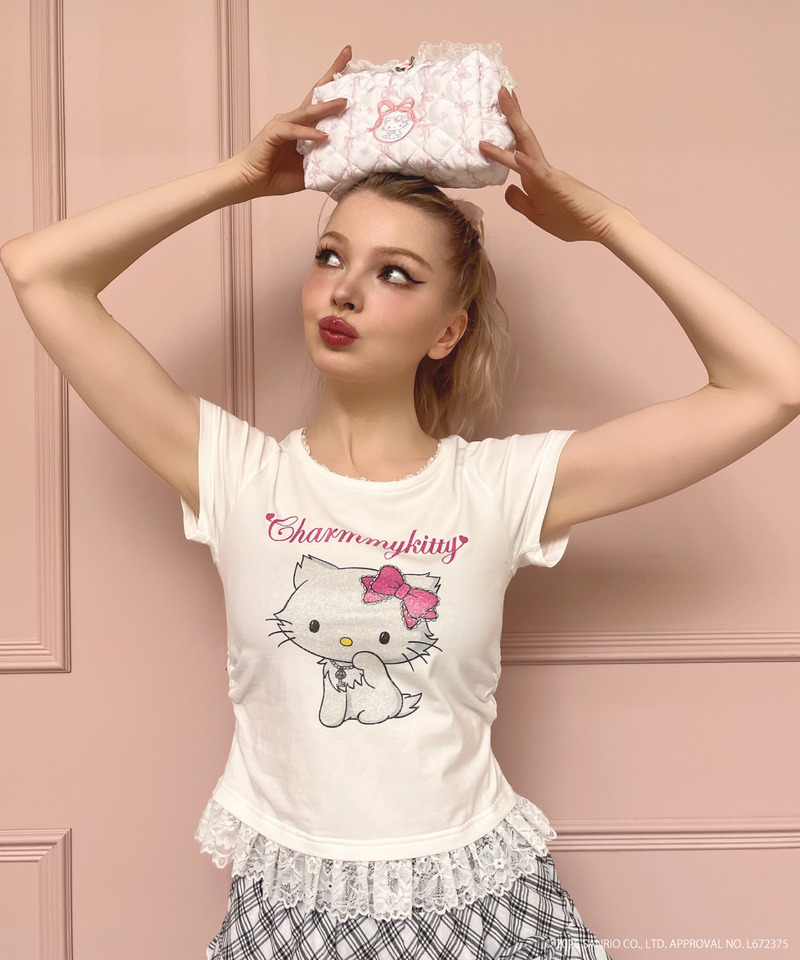 【CHARMMY KITTY】QUILTING APPLIQUE POUCH 詳細画像 ピンク 5