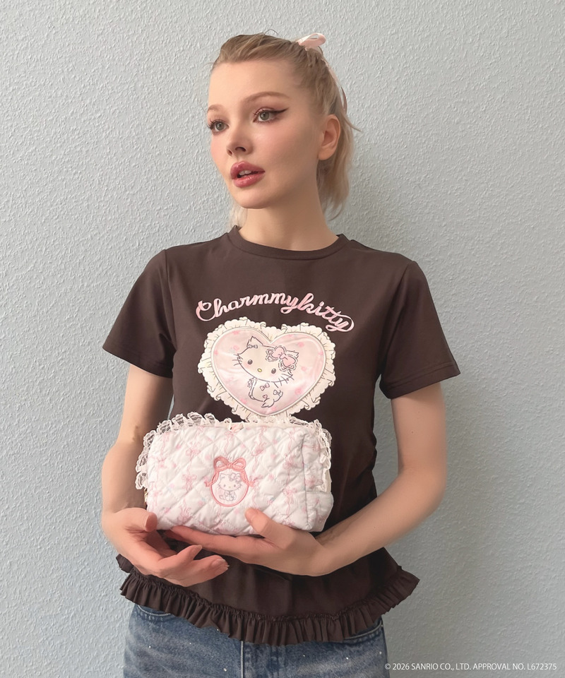 【CHARMMY KITTY】QUILTING APPLIQUE POUCH 詳細画像 ブルー 2
