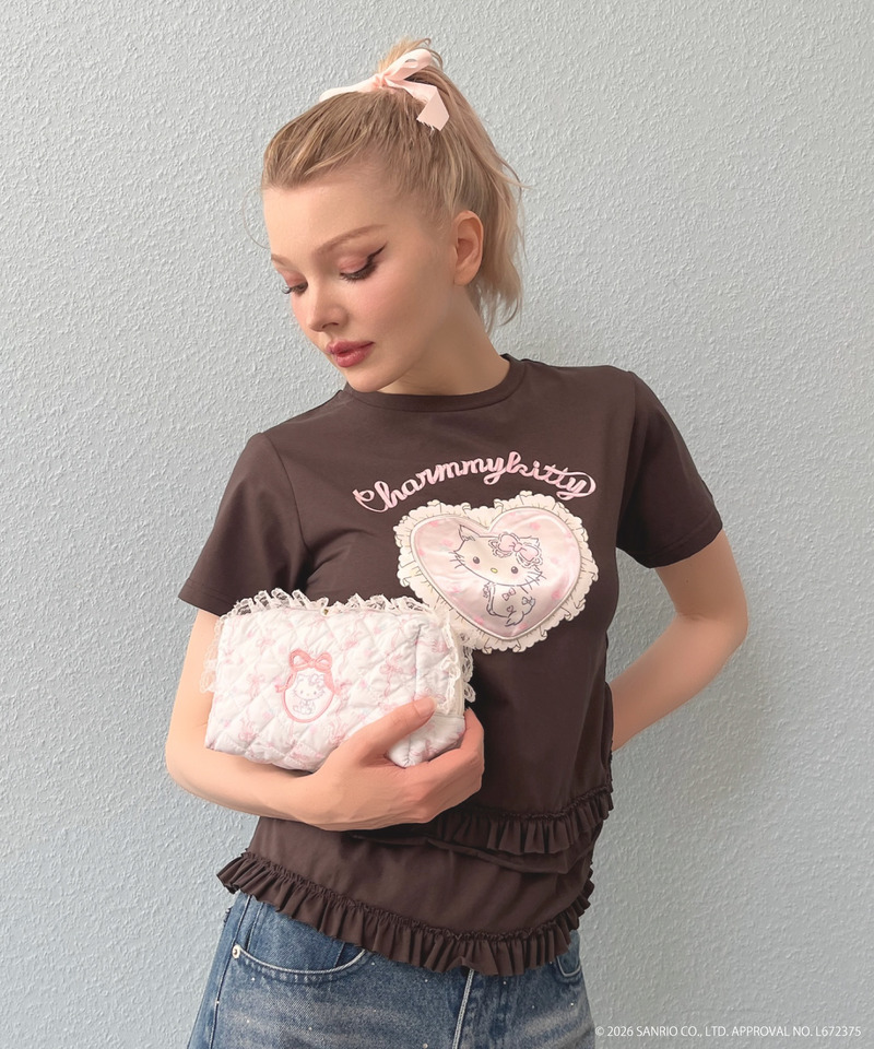 【CHARMMY KITTY】QUILTING APPLIQUE POUCH 詳細画像 ブルー 3