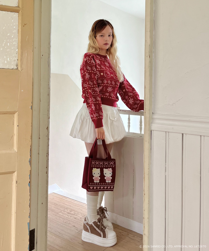 【HELLO KITTY】NORDIC KNIT MINI BAG 詳細画像 レッド 3