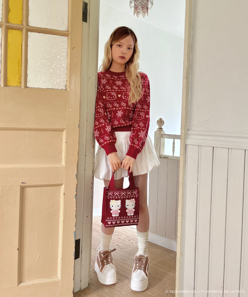 【HELLO KITTY】NORDIC KNIT MINI BAG 詳細画像 レッド 4