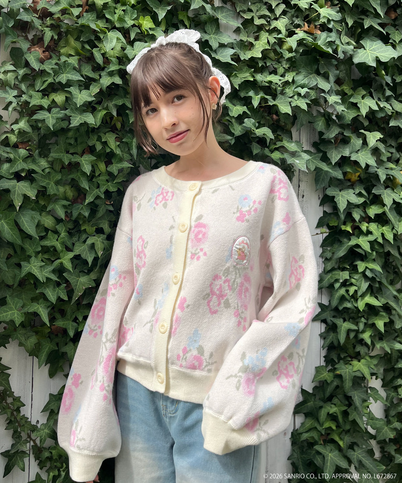 【MARRONCREAM】お花柄ニットカーディガン 詳細画像 オフホワイト 1
