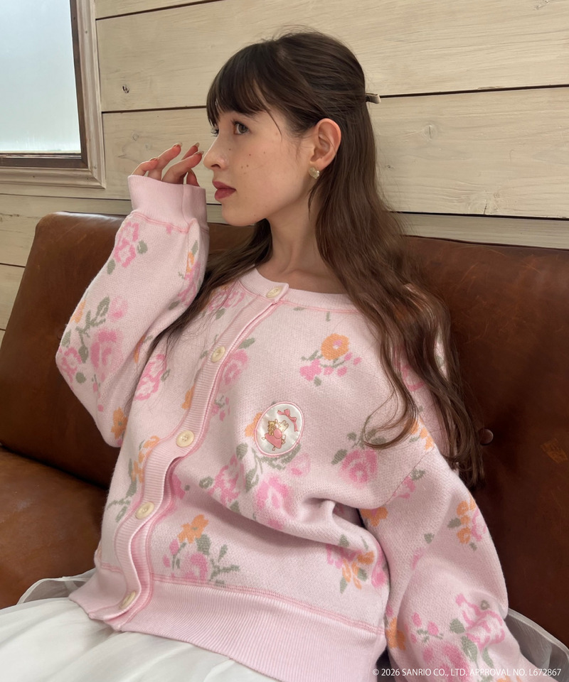【MARRONCREAM】お花柄ニットカーディガン 詳細画像 ピンク 1