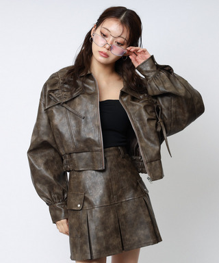 合皮ギャザーショートジャケット