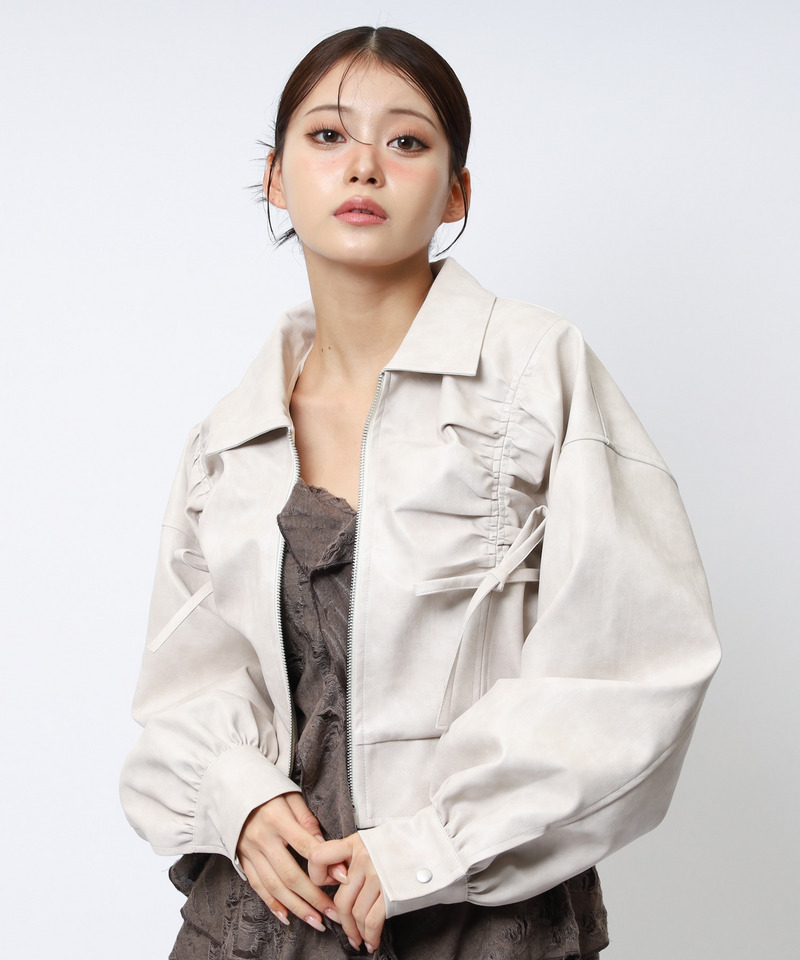 合皮ギャザーショートジャケット 詳細画像 オフホワイト 8
