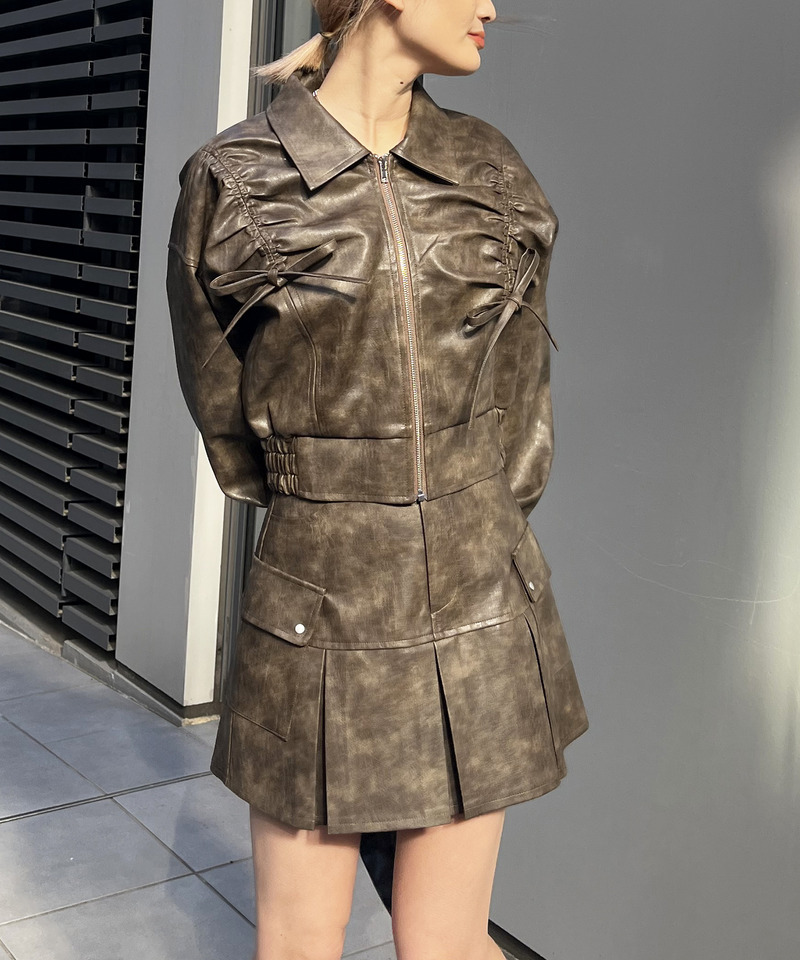 合皮ギャザーショートジャケット 詳細画像 ブラウン 6