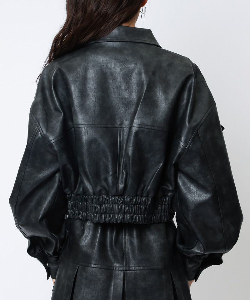 合皮ギャザーショートジャケット 詳細画像 ブラック 11