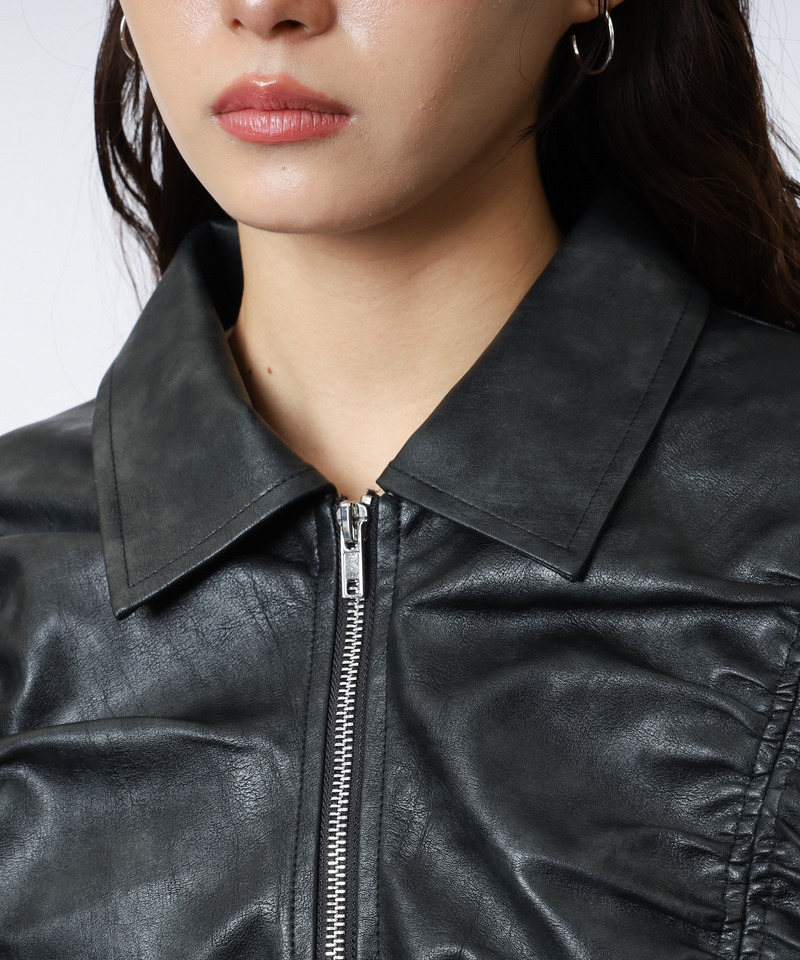 合皮ギャザーショートジャケット 詳細画像 ブラック 12