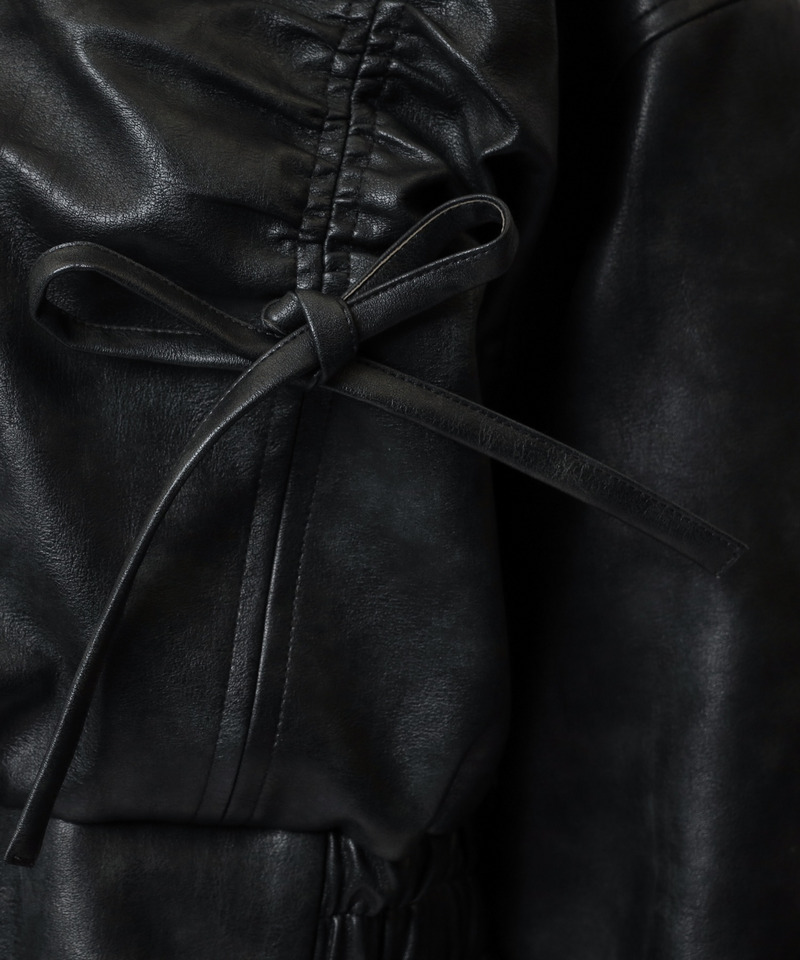 合皮ギャザーショートジャケット 詳細画像 ブラック 14