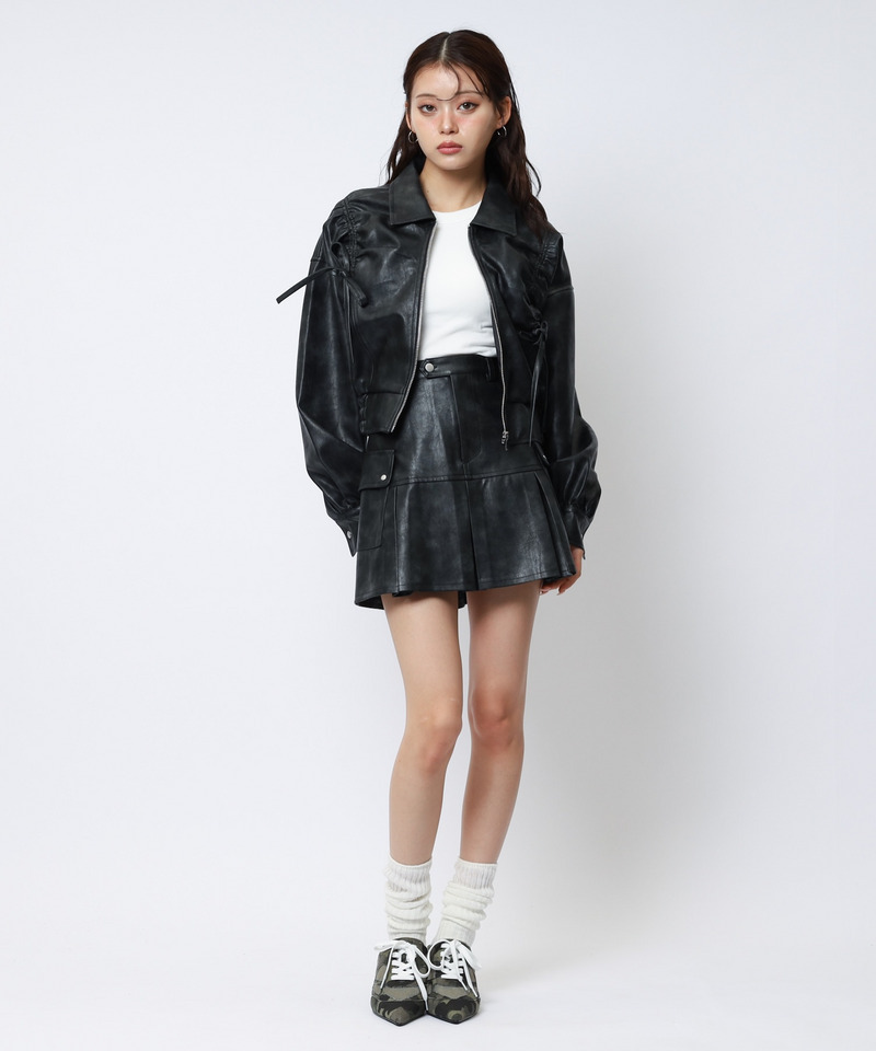 合皮ギャザーショートジャケット 詳細画像 ブラック 4