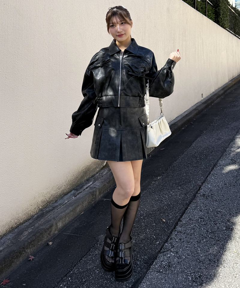 合皮ギャザーショートジャケット 詳細画像 ブラック 6