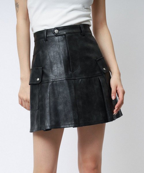 合皮プリーツスカート 詳細画像