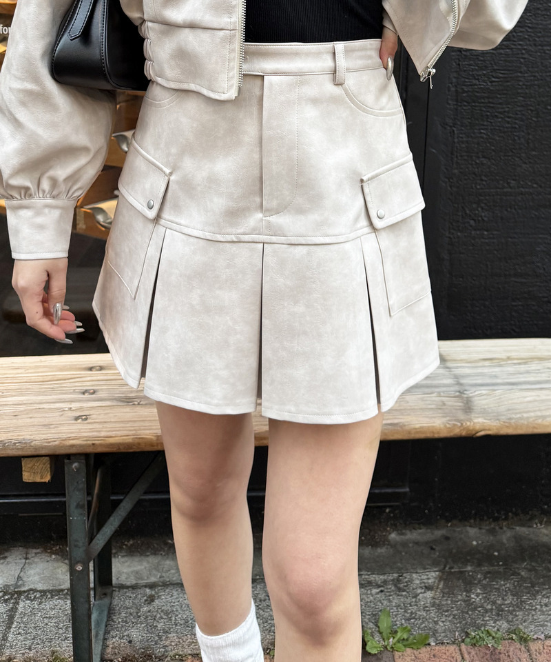 合皮プリーツスカート 詳細画像 オフホワイト 8