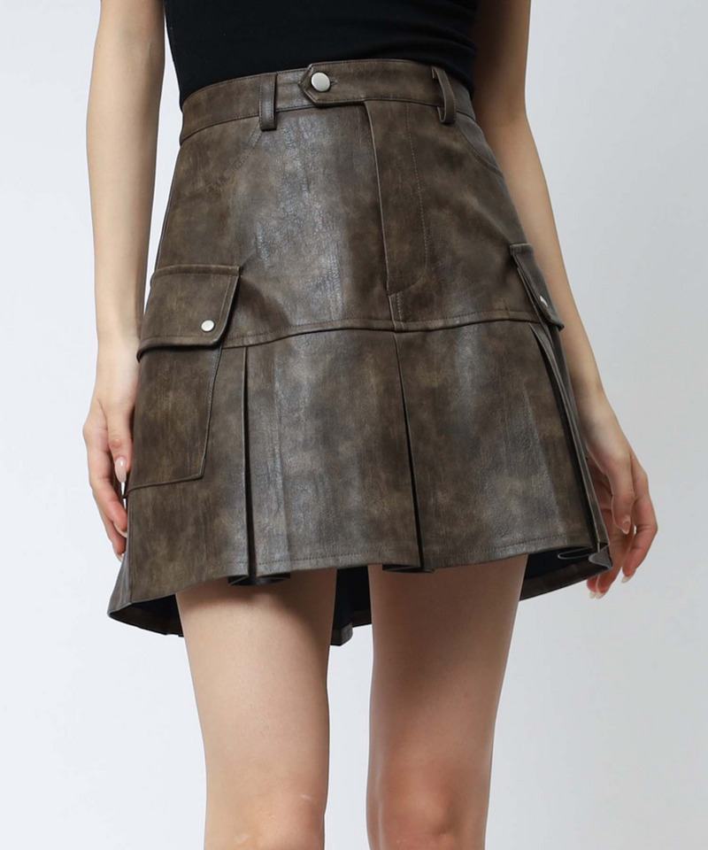 合皮プリーツスカート 詳細画像 ブラウン 1