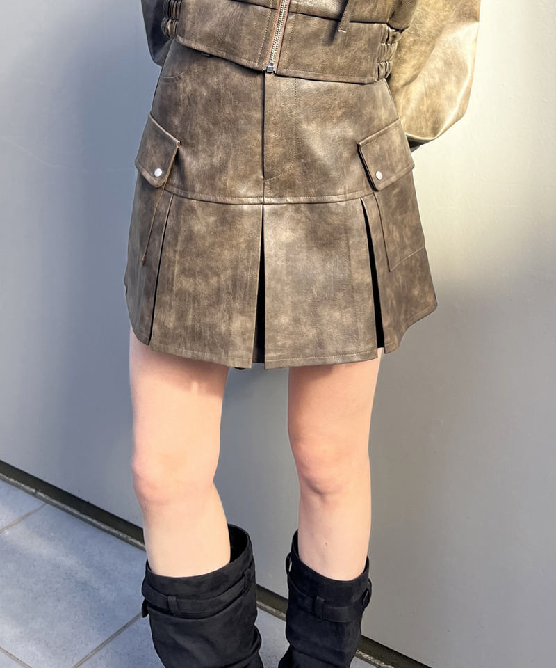 合皮プリーツスカート 詳細画像 ブラウン 5