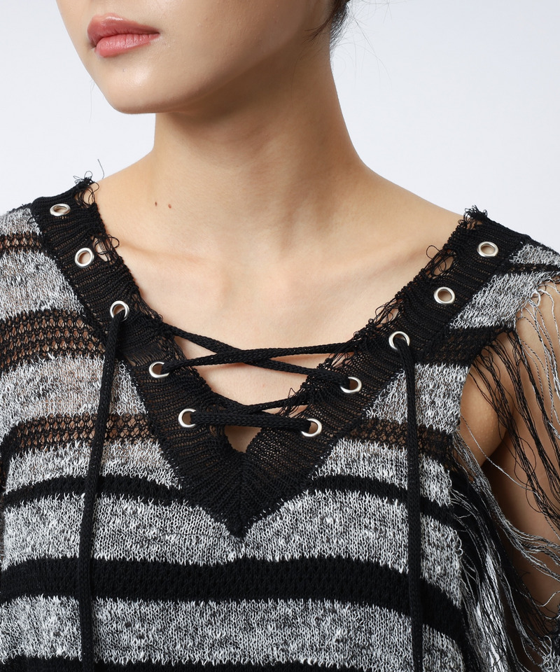 レースアップオーバーニット 詳細画像 ボーダー 13