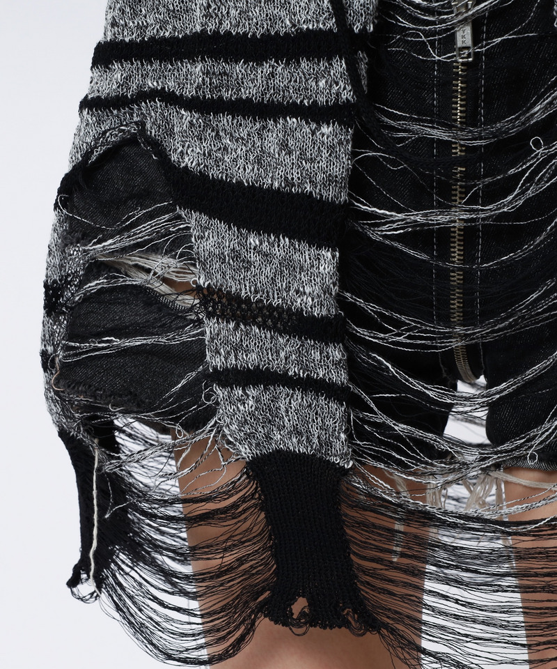 レースアップオーバーニット 詳細画像 ボーダー 15