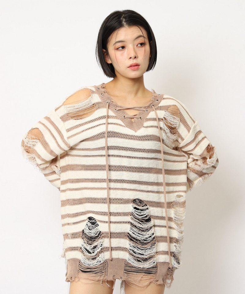 レースアップオーバーニット 詳細画像 ベージュ系 5