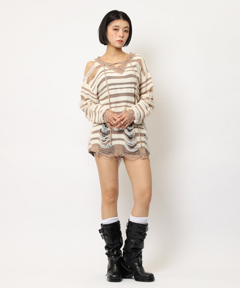 レースアップオーバーニット 詳細画像 ベージュ系 6