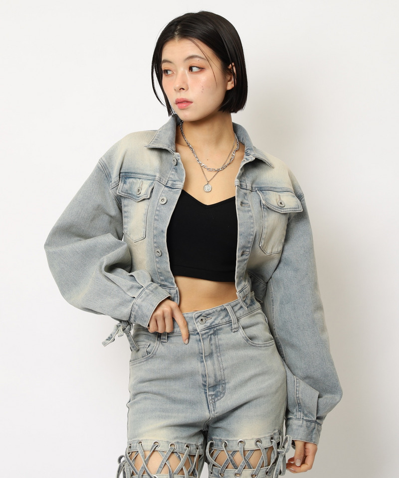 レースアップデニムショートジャケット 詳細画像 デニムブルー 10
