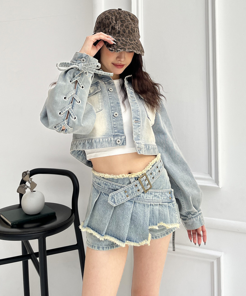 レースアップデニムショートジャケット 詳細画像 デニムブルー 19