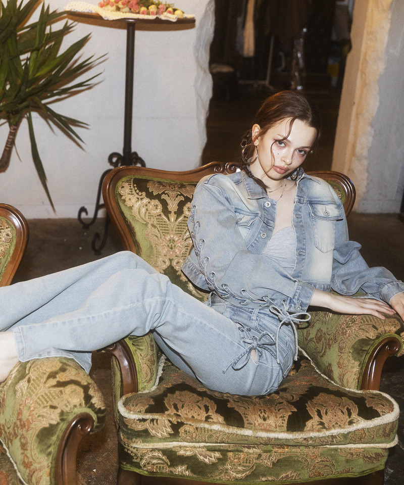 レースアップデニムショートジャケット 詳細画像 デニムブルー 2